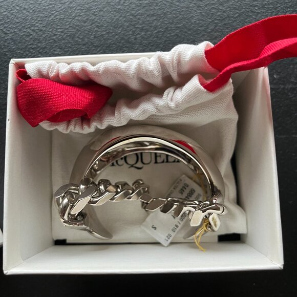 NWT Alexander McQueen Molten Chain Cuff Bracelet Silver Sz Small - Picture 16 of 16
